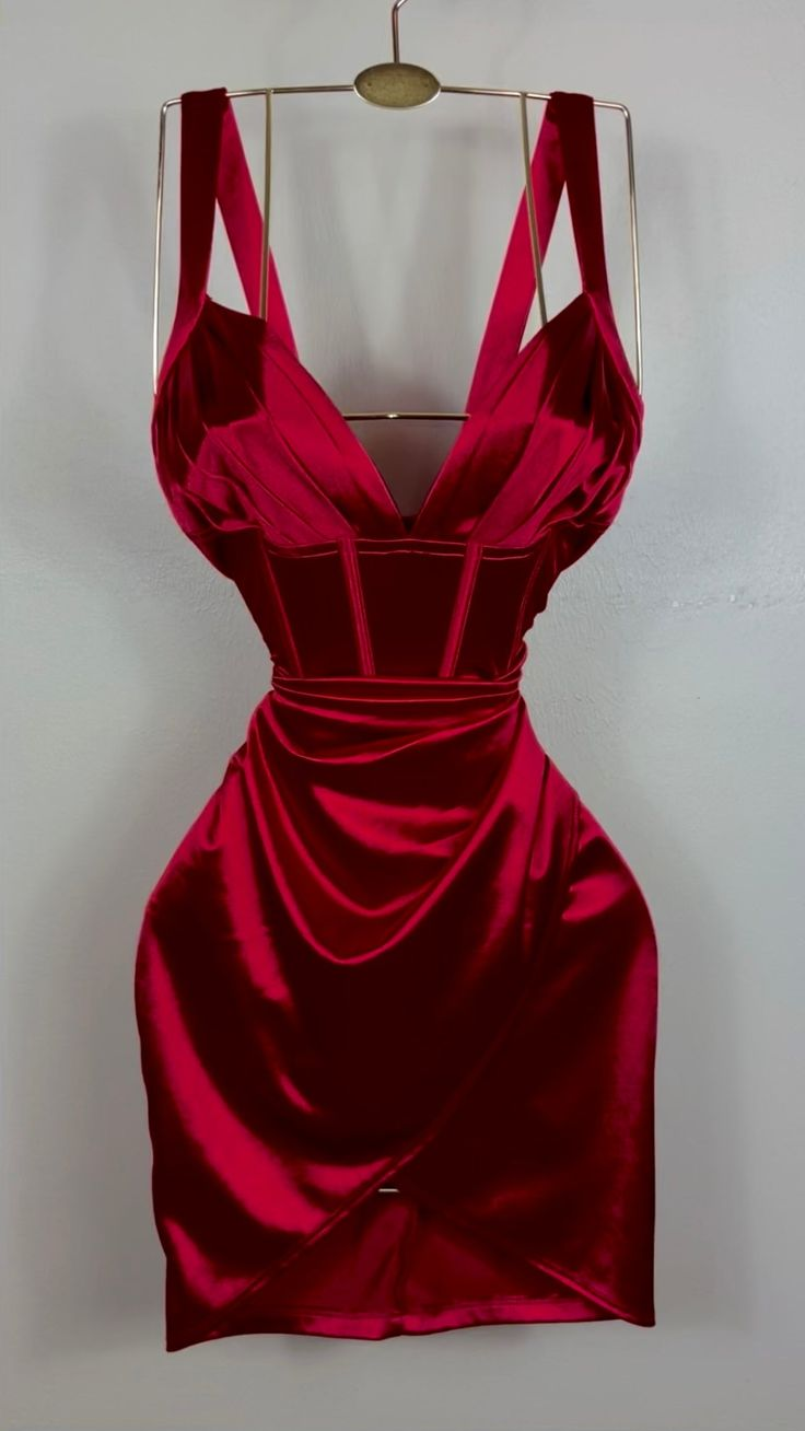 Charming Red Straps Satin Short Evening Party Dress, DP2920