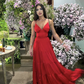 Charming Red Spaghetti Straps A-Line Satin Long Party Dress, DP3549