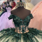 Green Off Shoulder Appliques Lace Ball Gown Sweet 15 Quinceanera Dress, DP3005