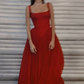 Charming Red Square Neck A-Line Tulle Long Formal Party Dress, DP3729