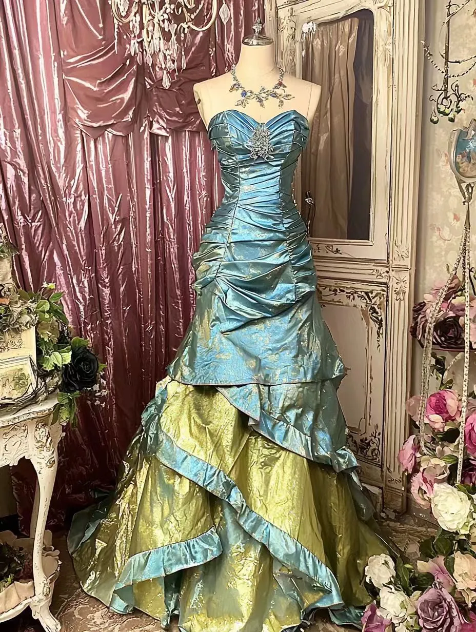 Retro Sweetheart A-Line Satin Ruffles Formal Prom Dress Birthday Ball Gown, DP5417