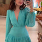 Tiffany Blue Long Sleeves V Neck A-Line Cute Mini Party Dress, DP3421