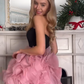 Vintage Black & Pink A-Line Strapless Tulle Homecoming Dress Party Dress Cocktail Dress DP6659