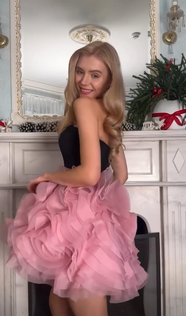 Vintage Black & Pink A-Line Strapless Tulle Homecoming Dress Party Dress Cocktail Dress DP6659