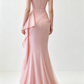 Vintage Pink Ruched Mermaid Ruffle Cap Sleeve Evening Gown DP8715
