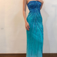Blue Strapless Mermaid Sequins Vintage Long Party Dress, DP3987