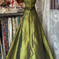 Vintage Olive Green Strapless Prom Dress Beaded Bodice Layered Tulle Evening Gown DP7912