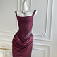 Elegant Burgundy Square Neck Corset Mermaid Beaded Evening Gown DP8399