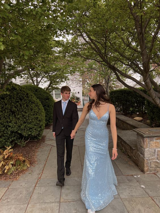 Light Blue V Neck Straps Lovely Mermaid Long Prom Dress, DP2820