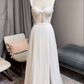 Elegant Strappy White A-Line Formal Long Prom Dress Light Wedding Dress, DP3204