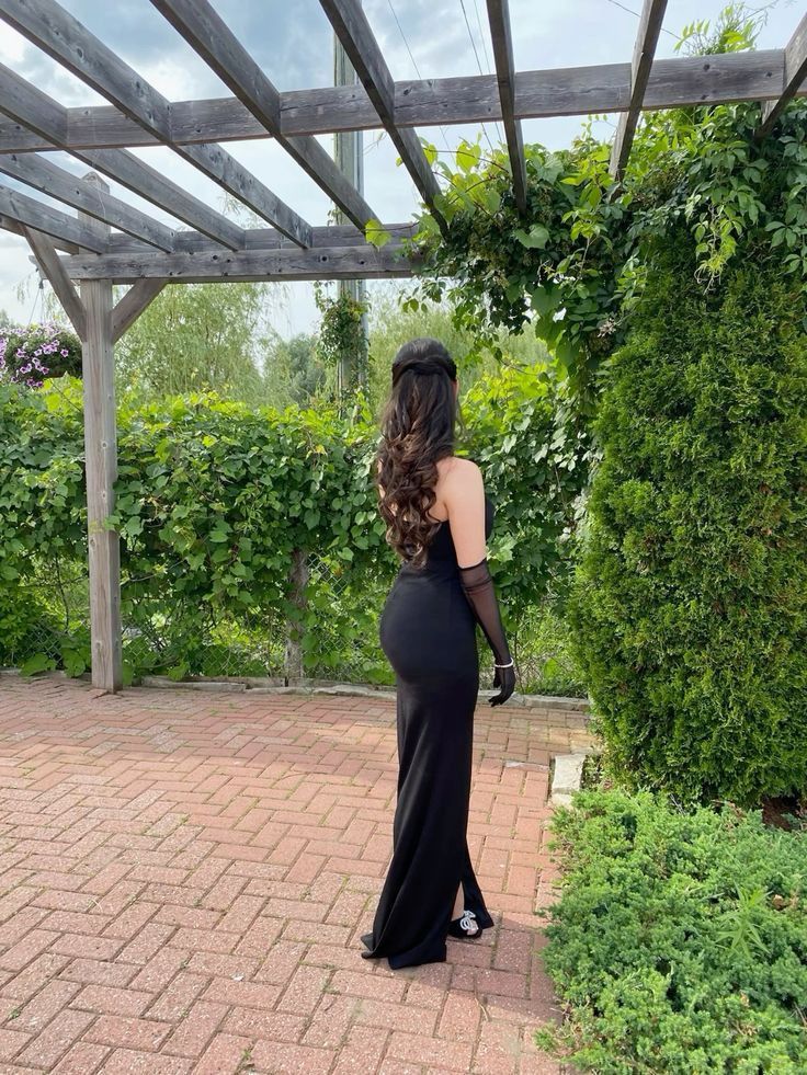 Charming Black Strapless Sheath Long Prom Dress with High Slit, DP3456