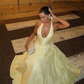 Yellow A-Line Halter Satin Long Party Dress Evening Dress, DP3758