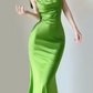 Apple Green Straps Mermaid Satin Long Party Dress Simple Evening Dress, DP5376