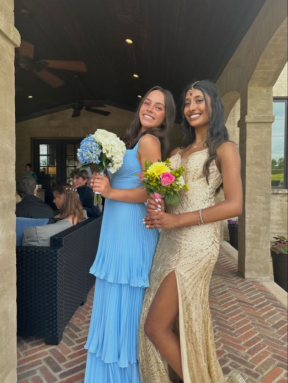 Elegant Blue Straps A-Line Pleated Long Prom Dress Party Gown, DP3532