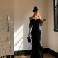 Black Off Shoulder Mermaid Lace Long Prom Dress Evening Party Dress DP3865