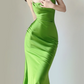 Apple Green Straps Mermaid Satin Long Party Dress Simple Evening Dress, DP5376