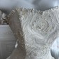Vintage Strapless Ivory 3D Rose Wedding Dress Lace Embellished Ruffled Tiered Bridal Gown with Train DP8244
