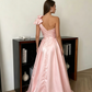 Glamorous Pink One-Shoulder Satin A-Line Evening Gown DP8406