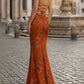 Elegant Spaghetti Strap Mermaid Floral Appliqué Prom Gown DP8178