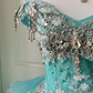 Gorgeous Sparkly Mint Green Tulle Off-the-Shoulder Beaded Sweet 16 Quinceanera Ball Gown DP7360