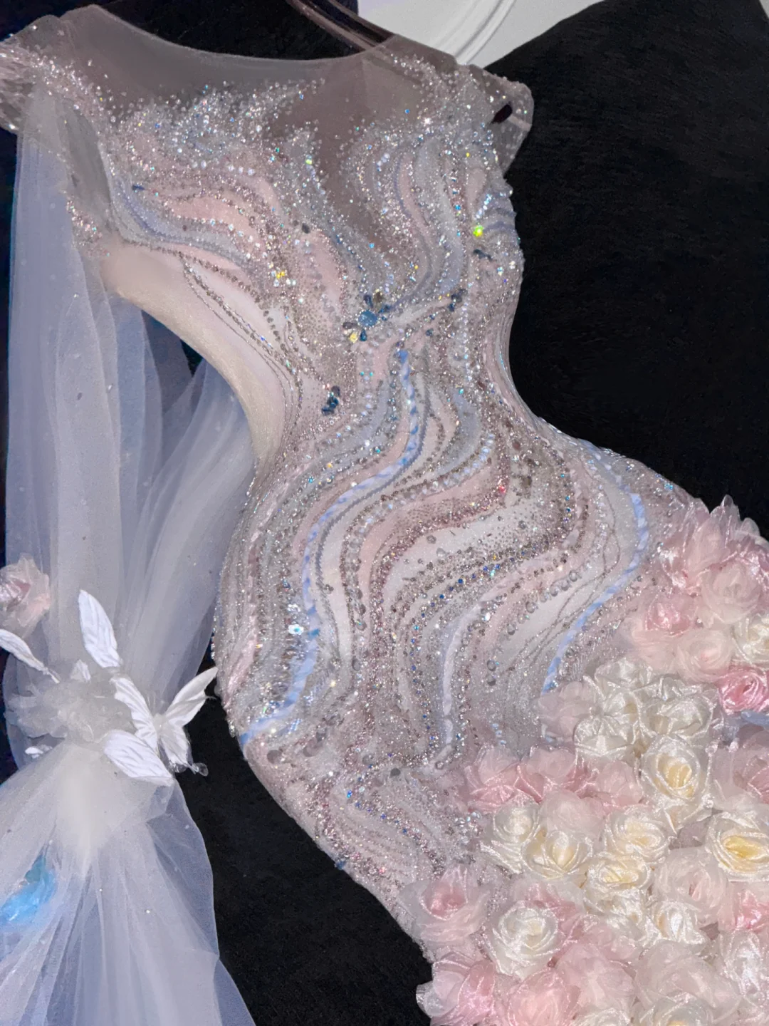Gorgeous Sparkling Beaded Sequin Mermaid 3D Flowers Design Tulle Evening Dress Prom Dresses DP6163