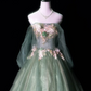 Dreamy Green Tulle 3D Floral Appliques Off-the-shoulder Sweet 15 Quinceanera Ball Gown DP7937