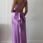 Elegant Purple V Neck Open Back Sheath Satin Long Prom Dress, DP3533