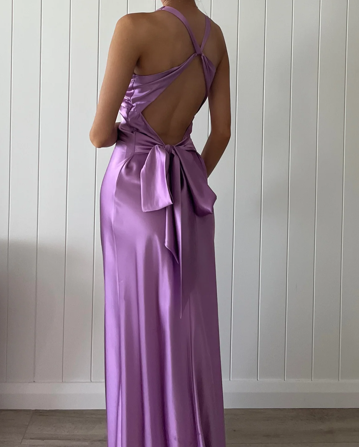 Elegant Purple V Neck Open Back Sheath Satin Long Prom Dress, DP3533