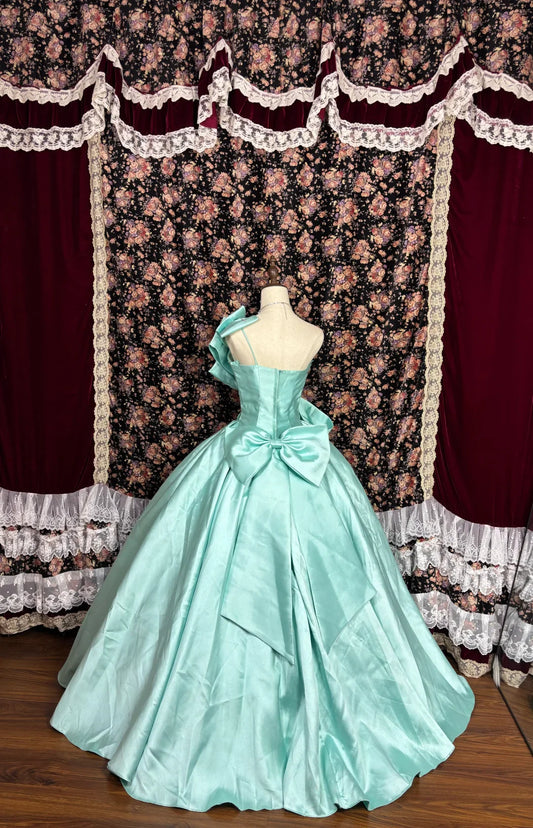 Retro Tiffany Blau One-Shoulder Perlen Sweet 16 Quinceanera A-Linie Abendkleid Ballkleid DP6291
