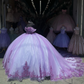 Purple Off Shoulder Beading Appliques Ball Gown Sweet 15 Quinceanera Dress, DP3007