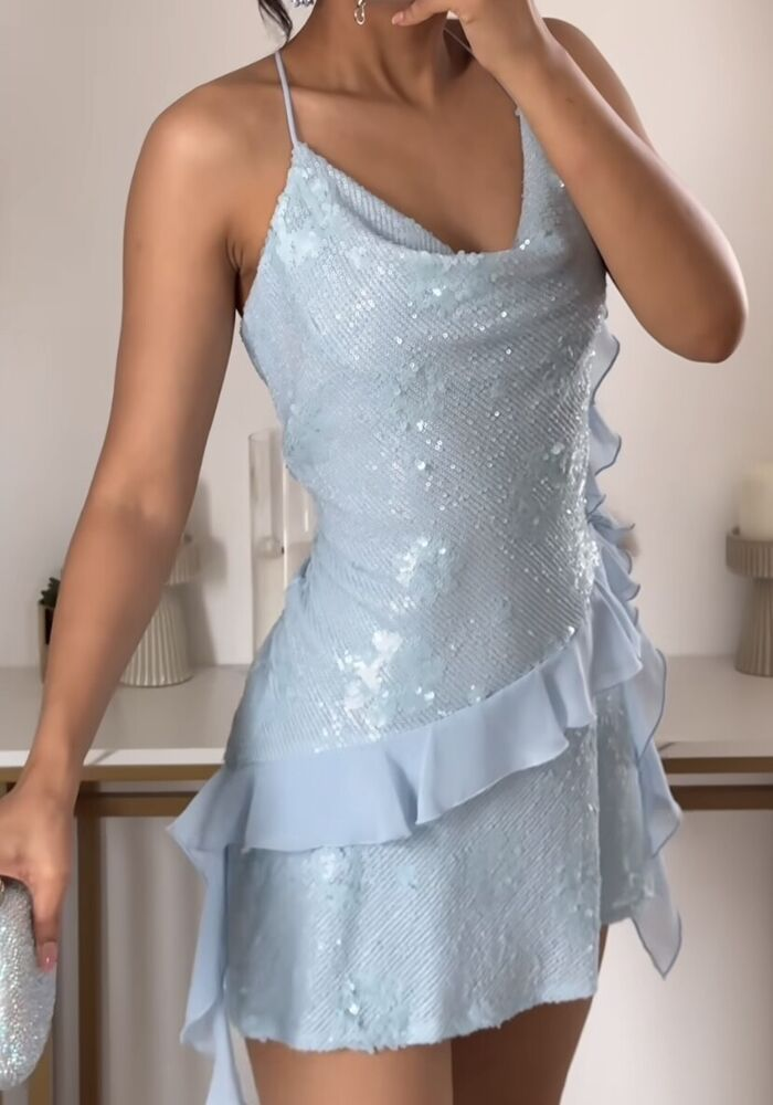 Blue Straps Sequins Sheath Short Party Dresses Homecoming Dresses, DP5780