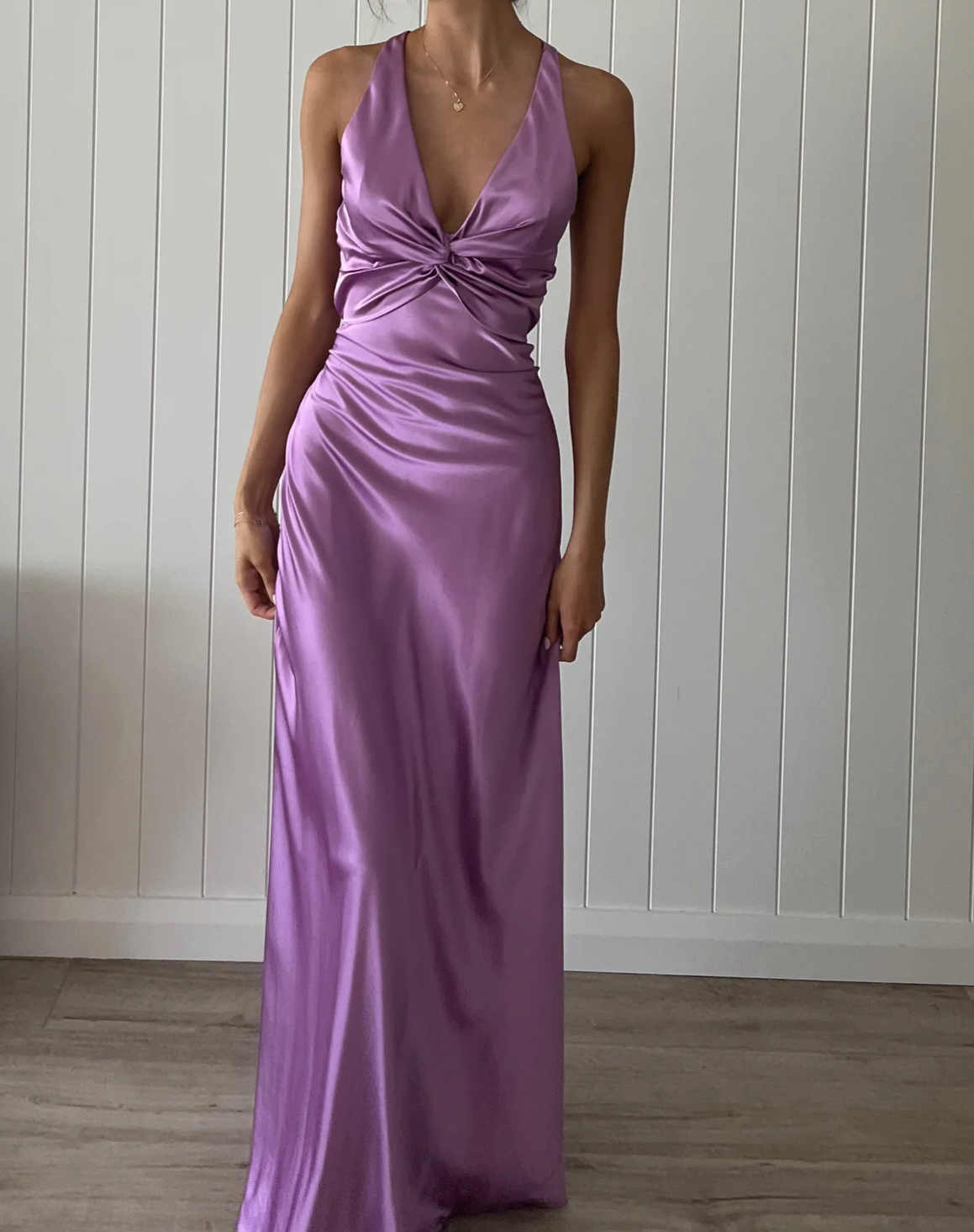 Elegant Purple V Neck Open Back Sheath Satin Long Prom Dress, DP3533