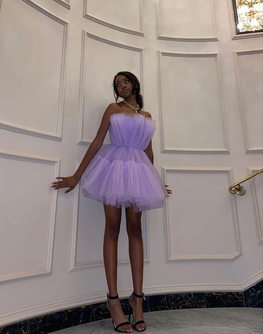 Lavender Strapless Tulle A-Line Short Party Dress, DP2562