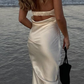 Strapless Satin Maxi Dress Simple Wedding Guest Dress, DP3598