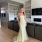 Light Yellow Tulle Appliques Mermaid Long Prom Gown Graduation Dress, DP3551