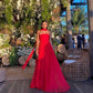 Red Strapless A-Line Unique Long Formal Party Dress Evening Gown, DP3386