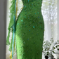Vintage Shiny Sequin Green Spaghetti Strap Design A-line Romantic Chiffon Evening Dress Prom Dress DP6026