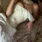 Ivory Strapless Chiffon Tiered Sheath Gorgeous Evening Dress, DP2647