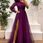 Enchanting Tulle One-Shoulder Gown 3D Floral Applique A-Line Evening Dress DP8109