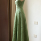 Retro Green Spaghetti Strap Embroidered A-Line Evening Dress DP8381