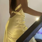 Yellow V neck Backless Mermaid Sexy Long Prom Dress, DP3637