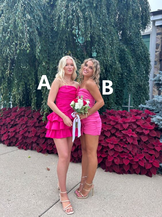 Hot Pink Strapless A-Line Ruffles Short Homecoming Dress, DP2763