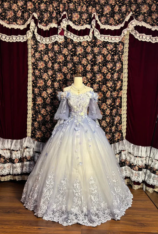 Vintage Ombre Off-the-shoulder Applique Beaded Sweet 16 Quinceanera A-Line Evening Dress Ball Gown DP6292