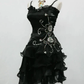 Vintage Black Straps Evening Dress Ruffle Beading Homecoming Dress, DP2291