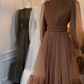 Brown Tulle Long Sleeves A-Line Formal Party Dress, DP3687