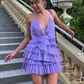 Lavender Straps Layers A-Line Short Homecoming Dress Birthday Outfits, DP3107