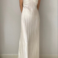 White Spaghetti Straps A-Line Pleated Elegant Long Party Dress, DP3206