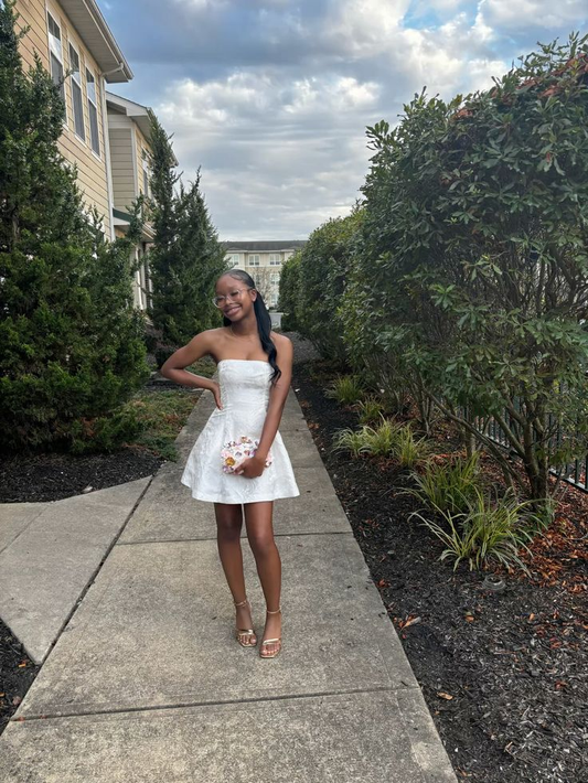 White Strapless A-Line Simple Homecoming Dresses Short Party Dresses, DP5746