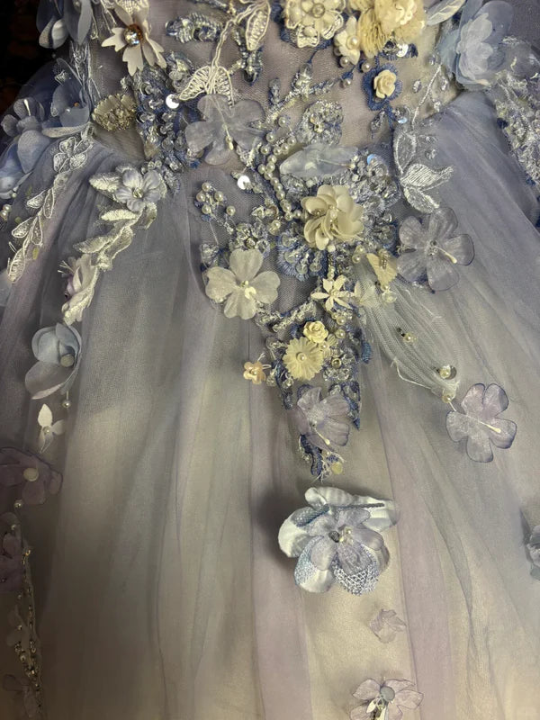 Vintage Ombre Off-the-shoulder Applique Beaded Sweet 16 Quinceanera A-Line Evening Dress Ball Gown DP6292