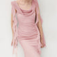 Elegant Pink Cowl Neck Ruffle Cap Sleeve Mermaid Ruched Chiffon Evening Gown DP8638